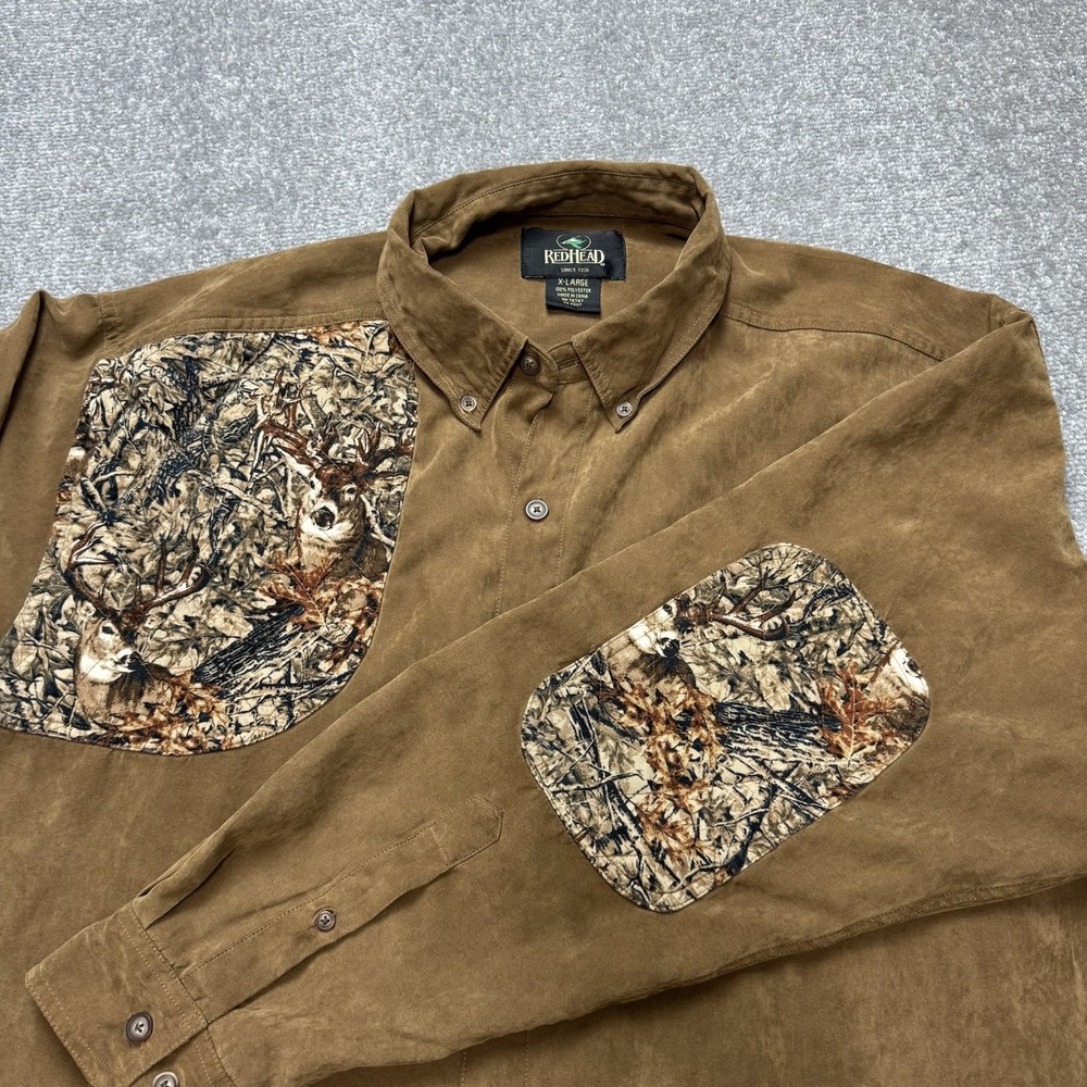 Camo Deer Hunting Shooting Shoulder Elbow Pad Button Down Shirt Redhead XL